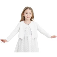 Girls' Long Sleeve Knitted Bolero Cardigan Kids Button Closure 9-10 Years Ecru