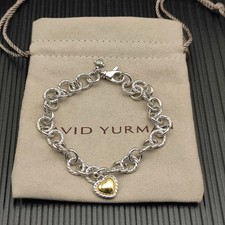 Pre-Owned David Yurman 925 Sterling Silver 18K Gold Heart Charm Bracelet