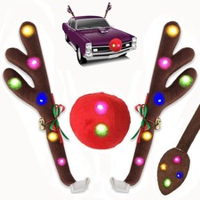 Christmas Car Reindeer Antlers Decoration Kit with LED Lights, Vehicle Xmas D...