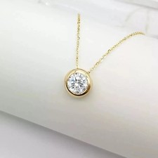 2Ct Round Moissanite Bezel Set Pendant With Chain 14K Yellow Gold Plated For Her
