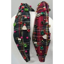 Womens Wide Hair Headbands Christmas Plaid Jeweled Dazzled Holiday Festive