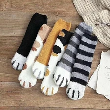 6 Pairs Women Winter Cat Paws Warm Soft Fluffy Bed Sock Lounge Cute Gift Socks