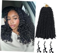 Burmese Curly Crochet Hair 8 Packs 128 Strands Knotless Pre-Looped 18 Inch 1B