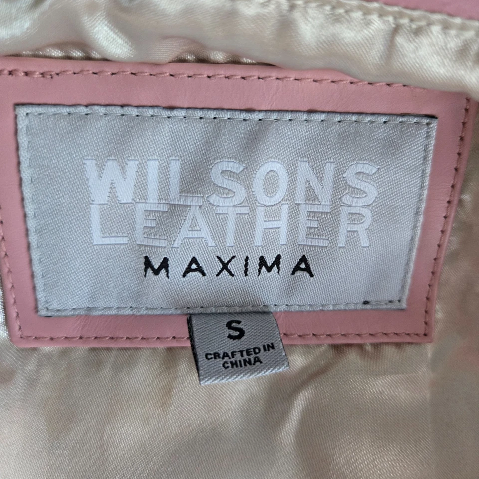 Wilson's RARE Vintage Pink Leather Maxima Star Distressed Jacket Size Small - Image 4 of 4