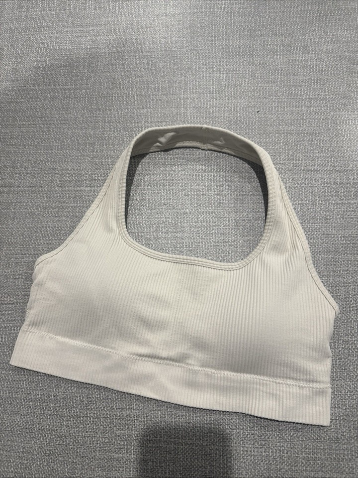 Szep Size L 12 Aus Crop Top Sports Bra Halter Beige Ribbed Padded Insert Pad