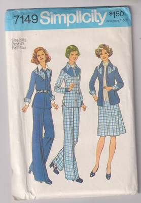 7149 SIMPLICITY c.1975 - Western SHIRT/JACKET SKIRT & PANTS - Sz 20.5 B 43''