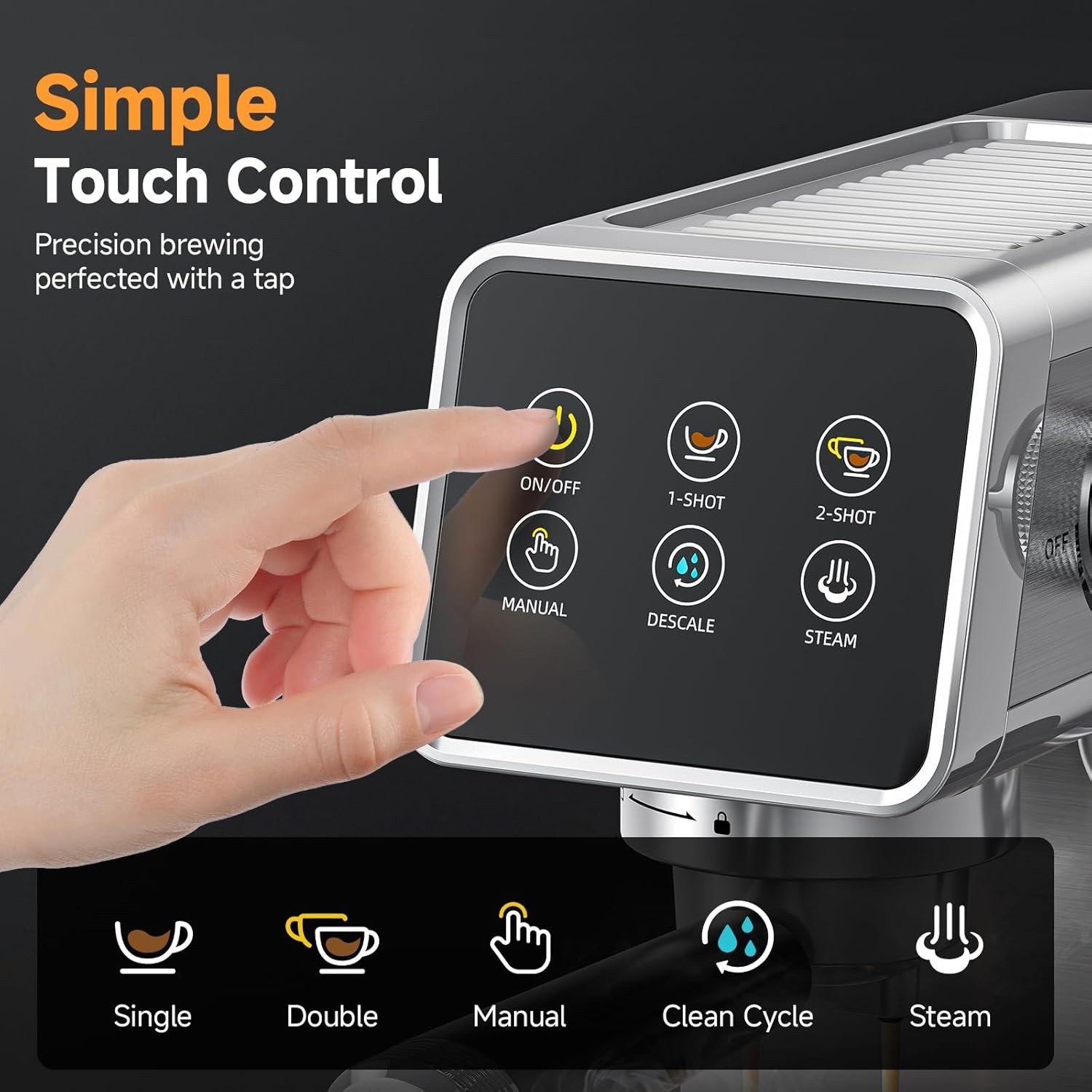 20 Bar Espresso Machine with LED Touch Screen, Espresso Maker with Self-Cleaning alternate view 5