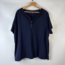 Croft & Barrow Womens Top Size 3X Navy Blue Crochet Neck Short Sleeve