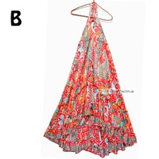 Hem Tiered Fishtail Dress Navy Big Paisley  Red  Boho Boho Ethnic Resort