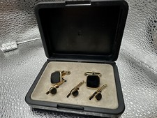 Vintage Box Set Goldtone Cuff Links with Tuxedo Studs
