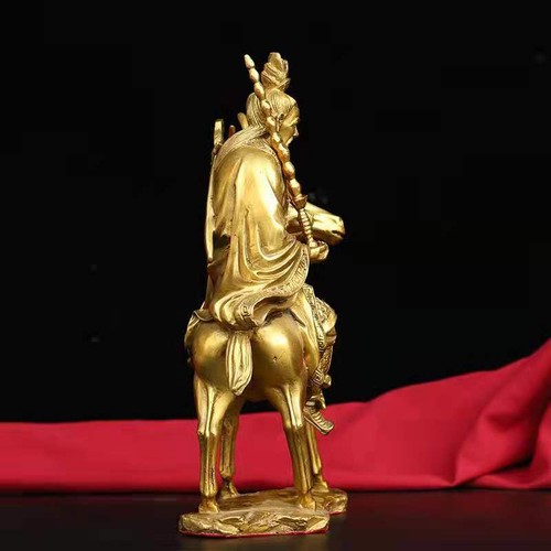 Brass Jiang Ziya Statue Jiang Tai Gong Deer Whip Flag Taoist Granting Titles God - Picture 5 of 6