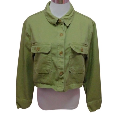 Love Tree Cropped Jeansjacke Damen S Grün 100% Baumwolle