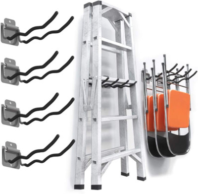 Garage Hooks Tool Organizer 4 Pack Heavy Duty Steel 12''  for Car Tires, Ladder, 