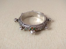 Antique Silver Berber Bracelet from Morocco with Enamel