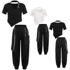 Kids Girls Costume Show Outfits Jogging Dancewear Stage Performance Pants Jazz