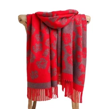 LARGE RED &GREY PASHMINA SCARF/SHAWL/WRAP WITH FLORAL PATTERN AND TASSELS