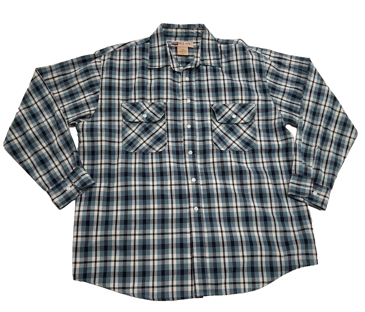 Big Mac Flannel Shirt Blue White Navy Plaid Mens Large VTG | eBay