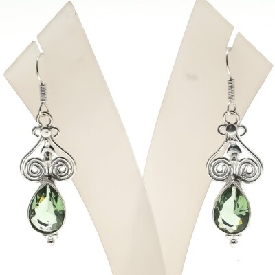 Green Amethyst Gemstone Handmade 925 Sterling silver Earring Size 2''