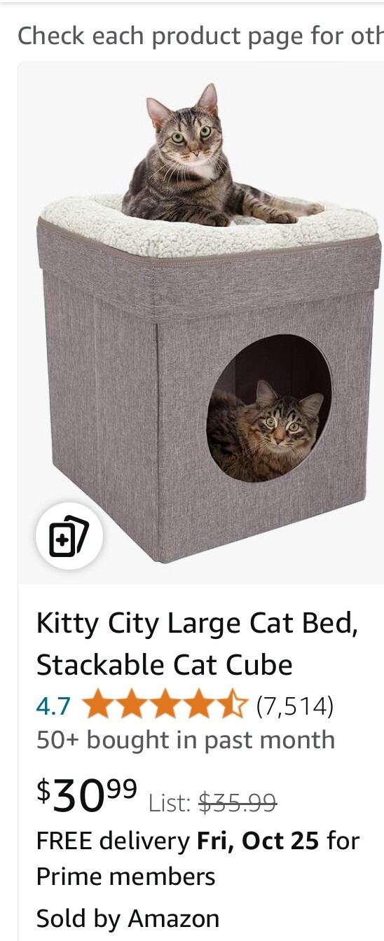 Kitty City Large Cat Bed, Stackable Cat Cube OPEN BOX/RETAIL RETURN