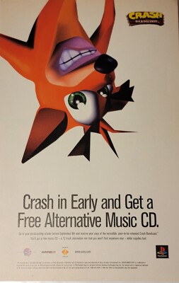 Crash Bandicoot PS1 Sony PlayStation Game Promo Poster Rare
