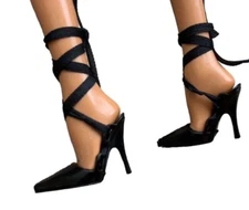 Barbie Basics Accessories For Model Muse Black Pumps High Heel Tie Shoes Only