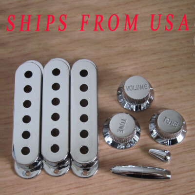 KAISH ST Pickup Covers ST Guitar Knobs Switch,Trem Arm Tips Chrome for Strat