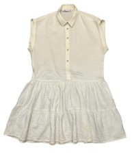 Zara Dress XS Ivory Mini Tiered Rhinestone Buttons Preppy Relaxed *button, spots