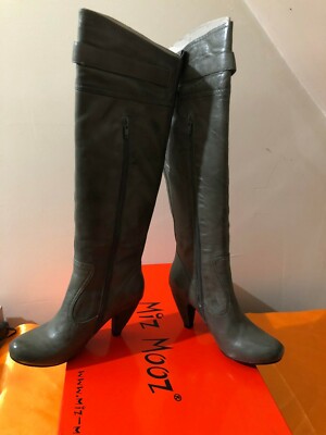 Bottes Femme Miz Mooz Samantha Cuir Gris - Hauteur Sur Le Genou - Pointure US 6 - Neuf Avec Boîte