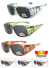Womens Polarized FIT OVER Sunglasses Cover Rx Glasses Rhinestones Floral Prints
