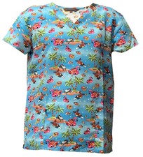 Women Fashion Christmas Medical Scrub Jingle on the Bath Blue S