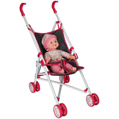 PADGETT Doll With Buggy Set Soft Body for Kids Age 3 Indoor Outdoor Play Gift Box