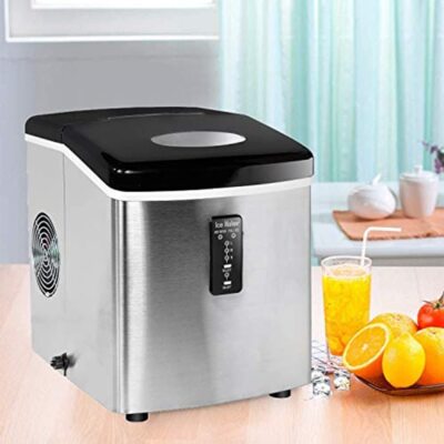 Countertop Ice Maker Stainless Steel Ice Making Machine 3.2L Water Tan