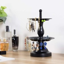 2-Tier Black Metal Earring Hanger Ring Dish Jewelry Stand, Jewelry Organizer