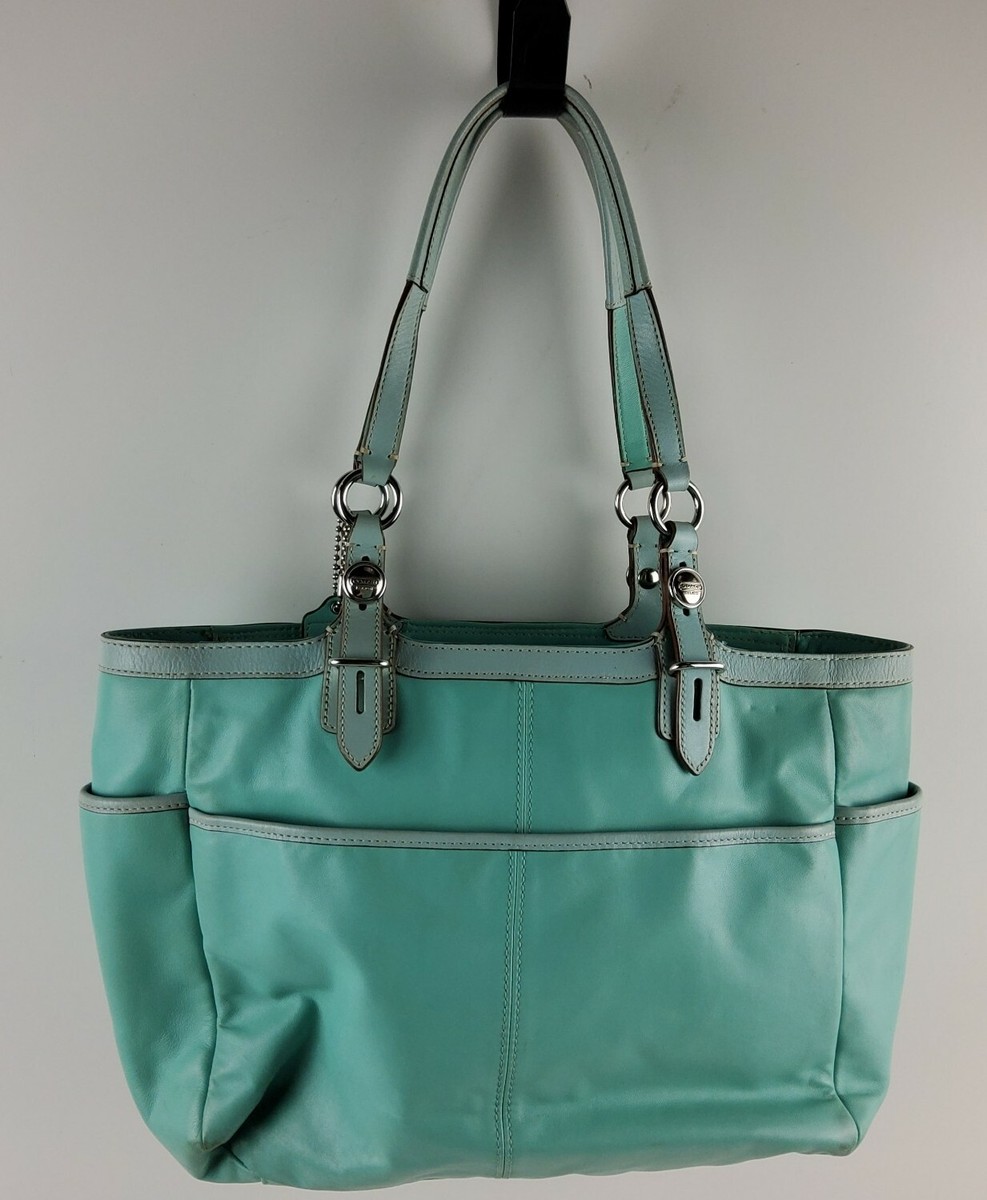 COACH Gallery Leather Tote Shoulder Bag F16565 Handbag Purse Blue 
