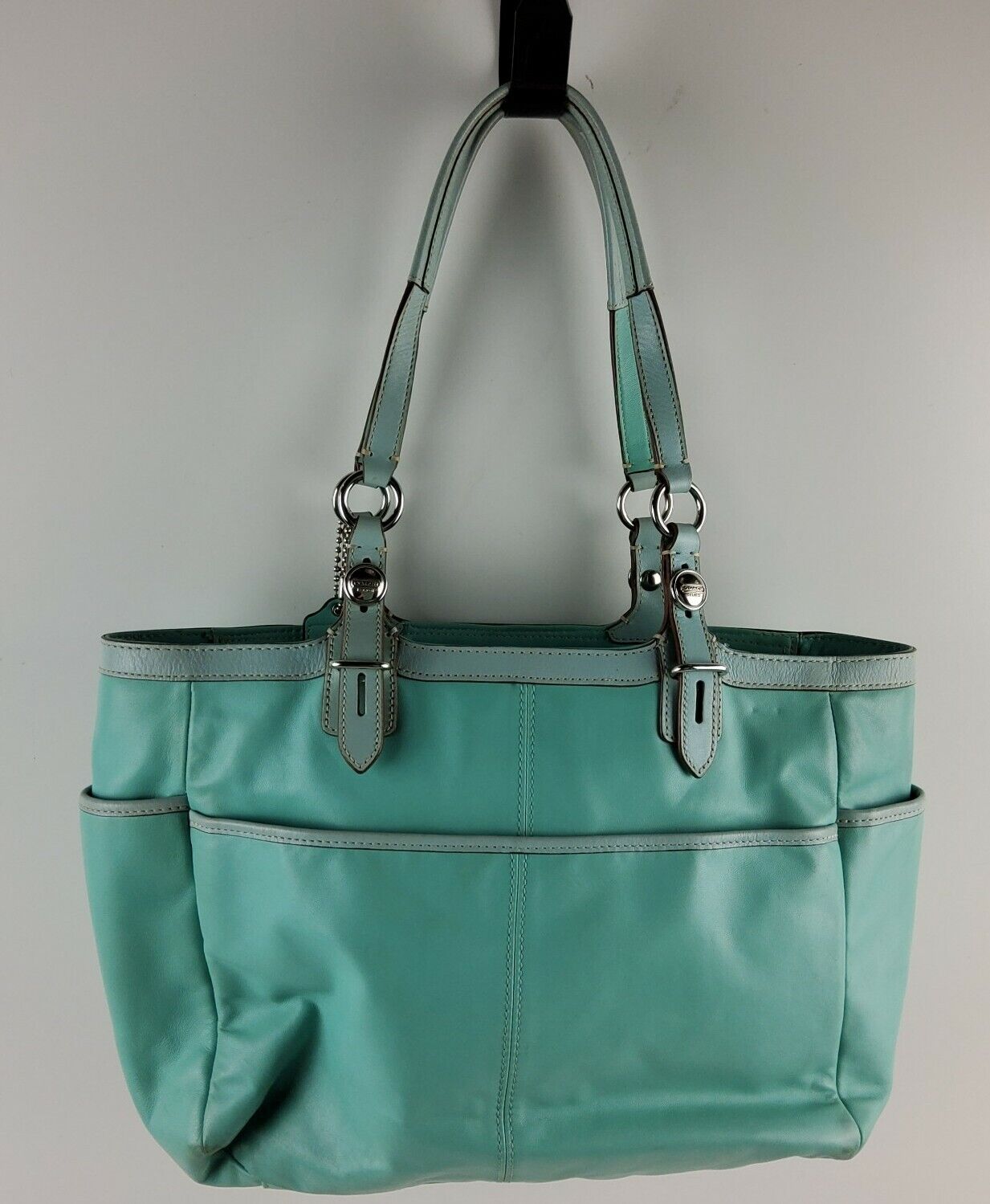 COACH Gallery Leather Tote Shoulder Bag F16565 Handbag Purse Blue