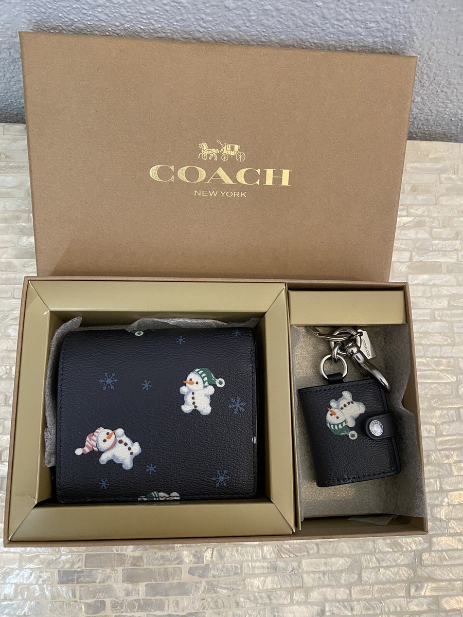Coach Boxed Snap Wallet And Picture Frame Bag Charm With Snowman