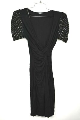 Miss Me Womens Black V Neck Short Sequin Sleeve Long Cotton Formal Dress S