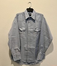 Vintage 70s 80s Light Blue Wrangler Pearl Snap Western Shirt 16.5 Long Tails