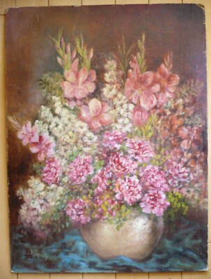 HAZEL SHIVELY, LISTED CALIFORNIA IMPRESSIONIST FLORAL FLOWERS VINTAGE SIGNED OIL