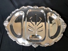 Webster Wilcox Footed Silver Plated Meat Platter With 2 Wells Orleans Pattern