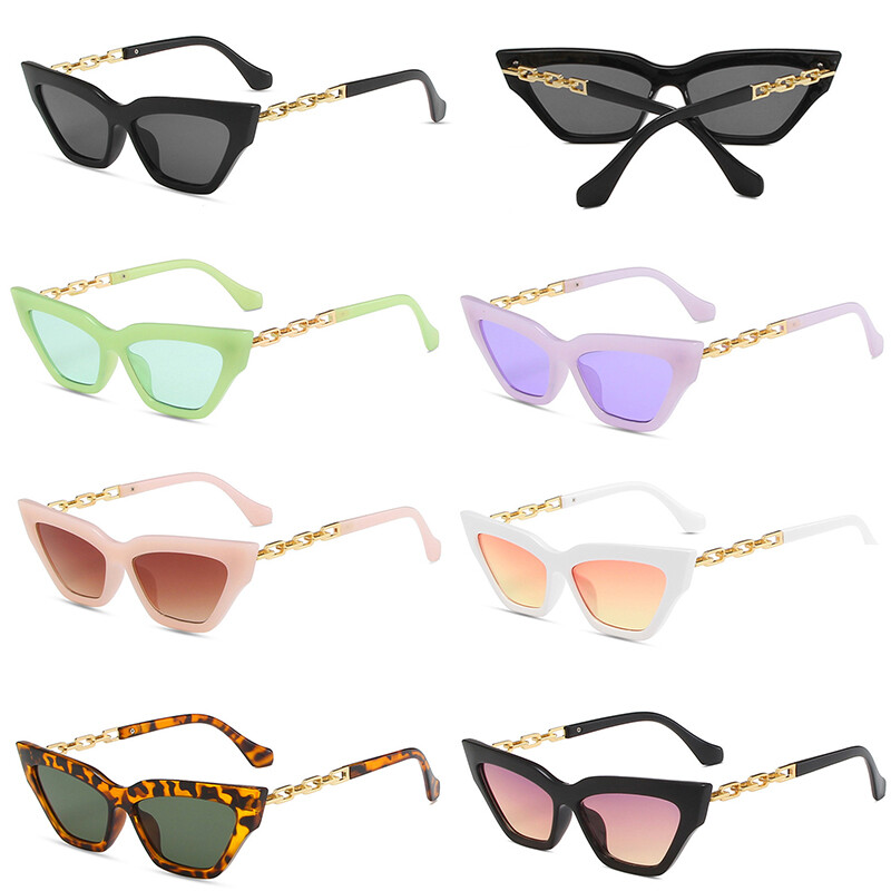 Women Vintage Sunglasses Fashion Cat Eye Sunglasses Metal Chain Legs Candy Color-image