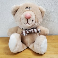 Vintage 1984 Dakin Fun Farm Plush Beige Teddy Bear Checked Bow 9" Korea