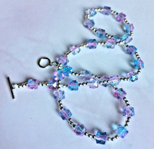 Two Tone Pink & Blue Coloured Faceted Cube Bead Necklace. Length 20 Inches. #2