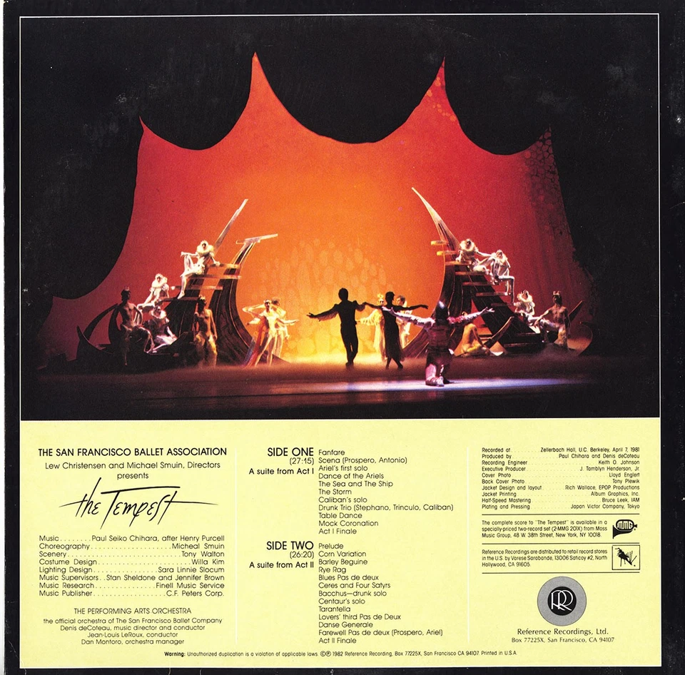 Reference Recordings RR-10 PURCELL-CHIHARA The Tempest hlts LEROUX 45rpm LP NM - Image 2 of 3