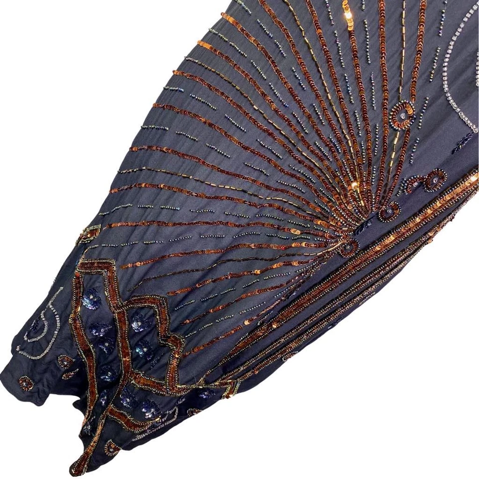 Vestido de Cóctel Vintage Años 80 Argenti Negro 100% Seda Lentejuelas Talla 6 Gran Gatsby Foto 2 de 4