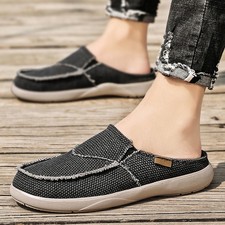 Mens Slippers Canvas Light Breathable Flat Loafers Indoor Home Casual Slippers