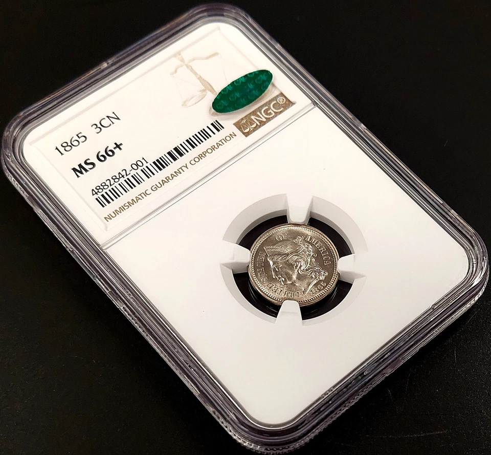 1865 Three Cent piece, nickel composition, graded MS 66 + by NGC & CAC! - Image 2 of 4