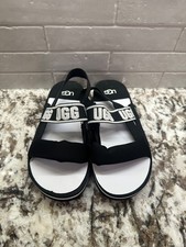 UGG Kids Black and White Logo Strap Slides - youth size 4