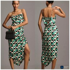 By Anthropologie Sleeveless Draped-Back Asymmetric Slip Midi Dress Size 4 NWT
