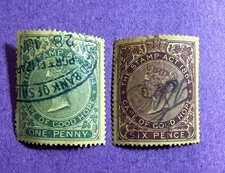 Cape of Good Hope 1876 - Used Revenue. 1d and 6d.